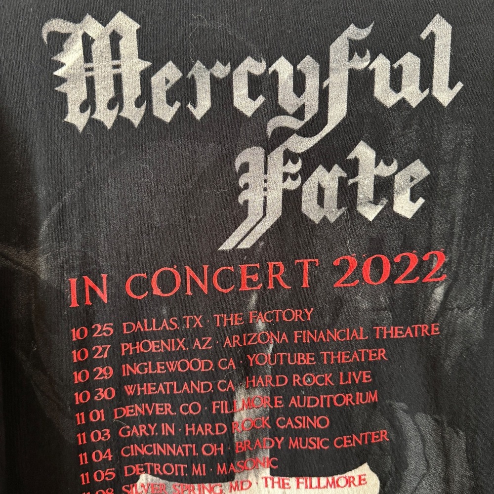 Mercyful Fate In Concert 2022 Tour Band T-shirt Sz Adult L King Diamond 2 Sided - Picture 4 of 6